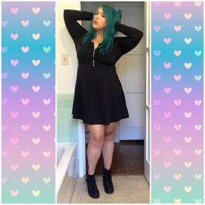 Brave Soul Long Sleeve Black Skater Dress w/Zipper